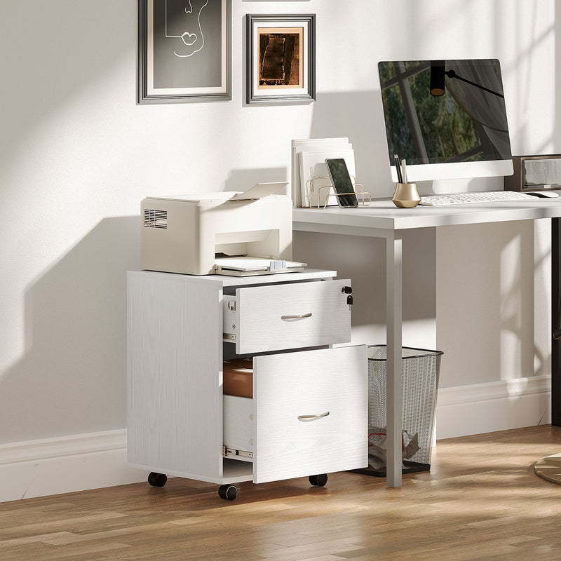 Lockable Mobile Filing Cabinet with Two Drawers for Home Office White Wood Grain by HOMCOM