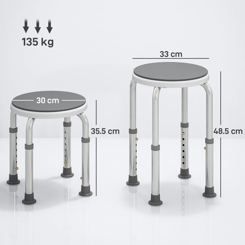 Height Adjustable Swivel Shower Chair With Non Slip Feet For Elderly And Disabled, Grey Homcom