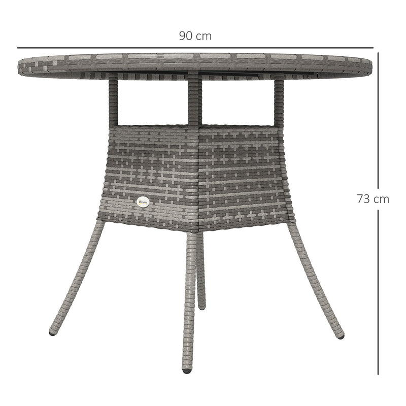 Grey 90cm Four Seater Round Rattan Dining Table With Wood Effect Finish by Outsunny