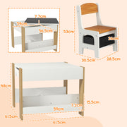 Three Piece Kids Table and Chair Set with Blackboard Storage and Shelves in Natural Wood AOSOM