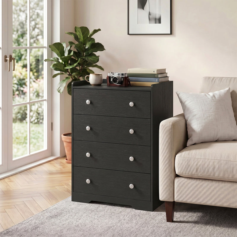 Slim Chest of Drawers for Small Bedrooms with Open Shelf and 4 Deep Drawers