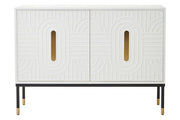 Off-white sideboard with black base and gold accents, studio shot