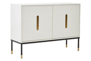 Off-white sideboard with black base and gold accents, studio shot