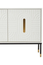 Close-up of the geometric door panel and gold accent detail