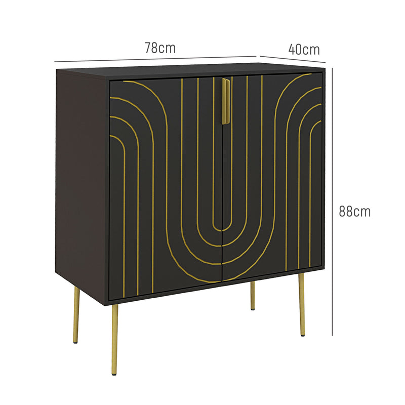 Art Deco Style Sideboard with Adjustable Shelf Ideal for Dining or Living Room Black Gold