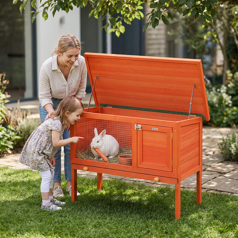 Outdoor Guinea Pig and Rabbit Hutch With Water-Resistant Roof and Easy Clean Tray Orange Green Pawhut