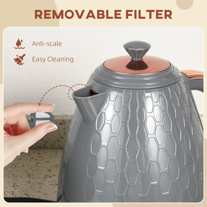 Grey 3kW Rapid Boil Honeycomb Cordless Kettle for Fast Heating by HOMCOM