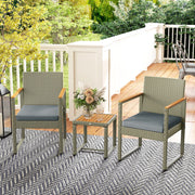 Grey 3 Piece Rattan Bistro Set With Cushions and Table for Garden or Balcony by Outsunny
