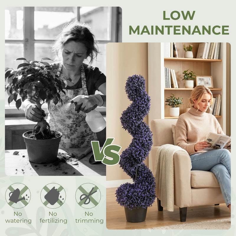Artificial Spiral Topiary Trees Set of 2 for Easy Outdoor Colour and No Maintenance Purple Homcom