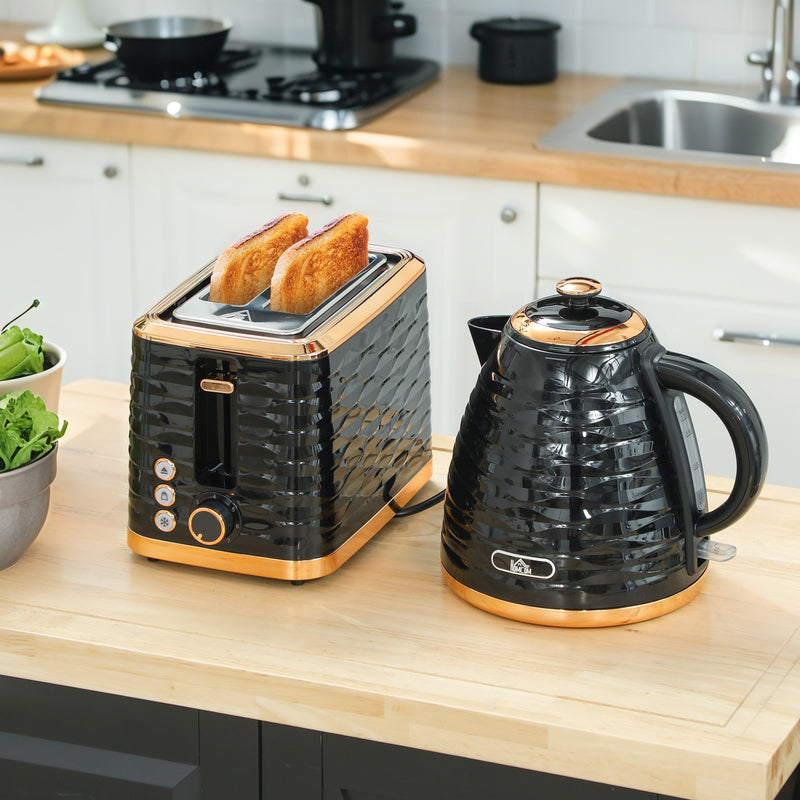 Black 3000W 1.7L Fast Boil Kettle and 2 Slice Toaster Set with 7 Browning Levels