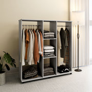 Grey Double Open Wardrobe with Mobile Storage Shelves and 6 Wheels by HOMCOM