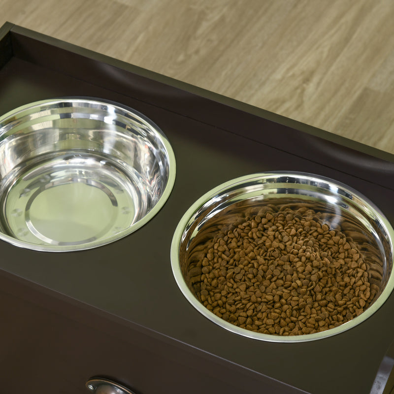 Stainless Steel Raised Dog Bowls With 21L Storage Drawer For Large Breeds, Brown