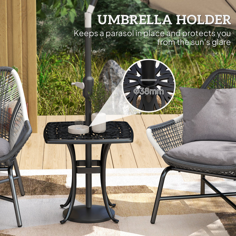 Black Cast Aluminium Garden Table with Umbrella Hole and Anti-Slip Feet by Outsunny