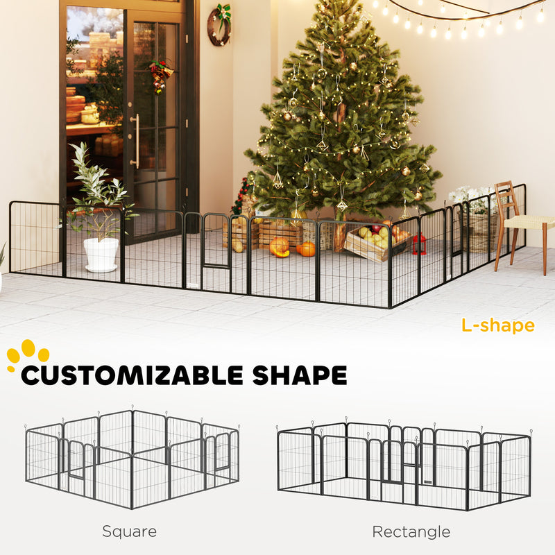 12 Panel Heavy Duty Dog Playpen with Doors for Small Dogs 60 cm High Black by PawHut