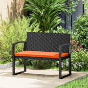 Rattan Garden Bench for Two with Padded Cushion and Steel Frame Black Outsunny