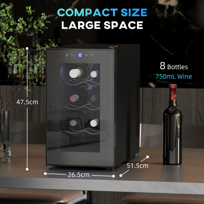 Mini Wine Fridge 8 Bottle 21L Freestanding or Under Counter with Glass Door and LED by HOMCOM