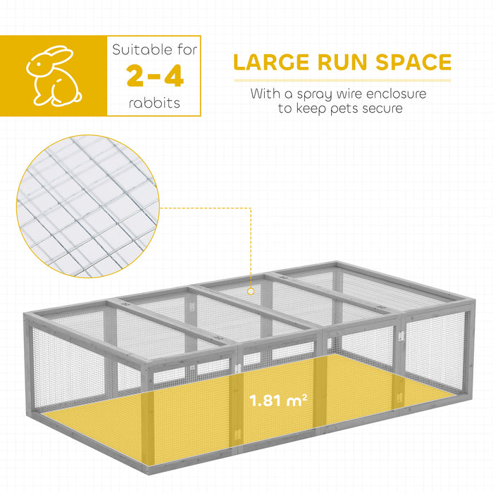 Grey 6ft Wooden Rabbit Hutch with Wire Mesh Openable Roof and Outdoor Play Space by PawHut