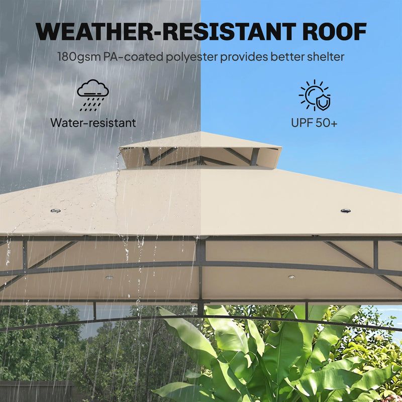 3x3m Metal Garden Gazebo for Year Round Shelter and Gatherings, Khaki