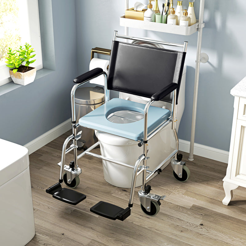 Rolling Shower Commode Chair with Wheels Padded Seat and Backrest for Seniors and Disabled by HOMCOM AOSOM