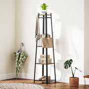 Compact Freestanding Wooden Coat Rack in Black and Brown with Storage Shelf by Homcom