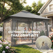 3.3 x 3.3m Metal Gazebo with Mesh Sides for Cool Shaded Outdoor Relaxing and Dining, UPF50+ Dark Grey Outsunny