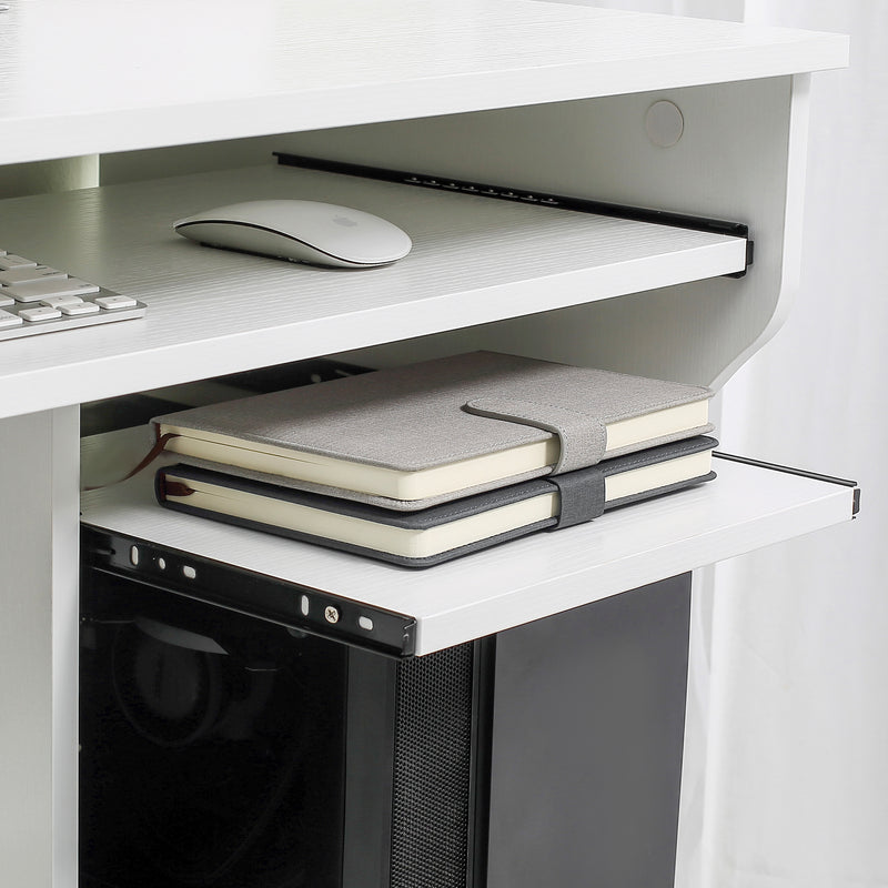 White Compact Work Desk with Multi Storage and Wheels by HOMCOM