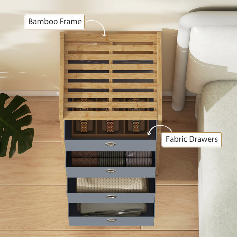 Slim Chest of Drawers for Small Bedroom Storage with Bamboo Frame and Fabric Drawers Natural AOSOM