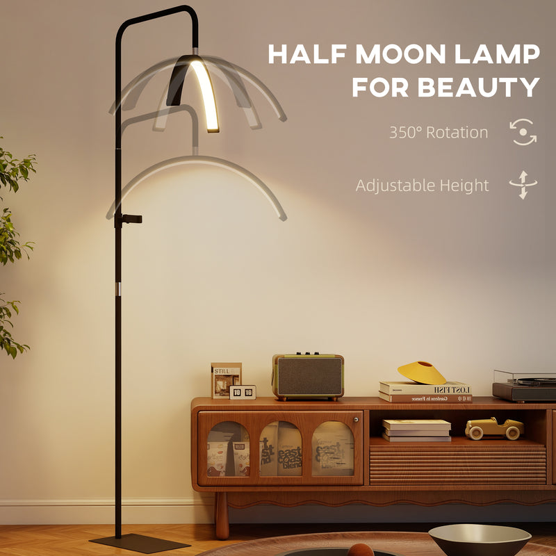 Dimmable Half Moon Floor Lamp With Phone Holder For Beauty Treatments Black AOSOM