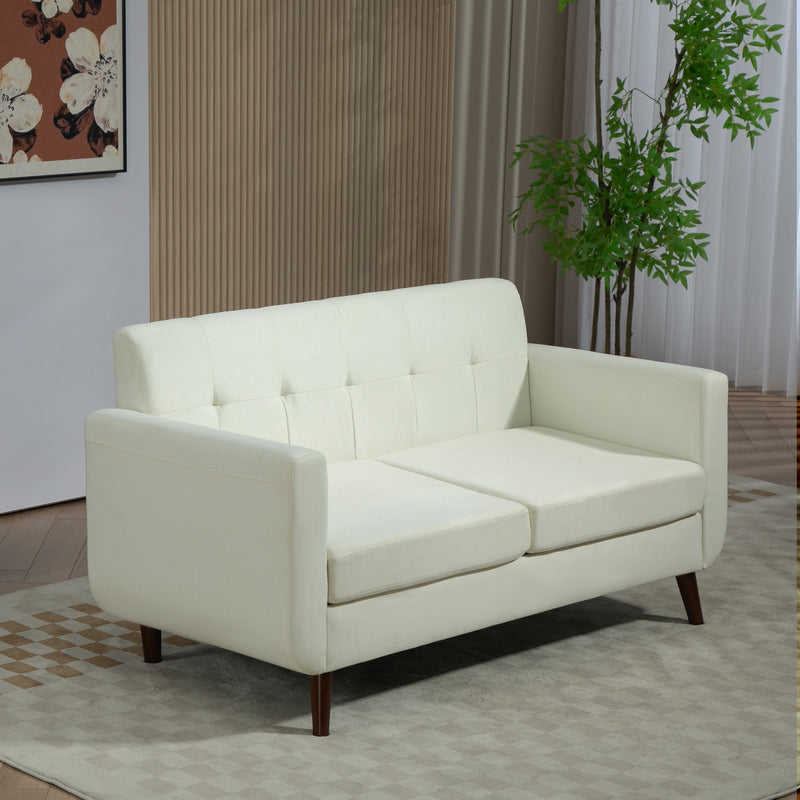 Cream Two Seater Linen Look Sofa Comfortable and Stylish Seating by HOMCOM