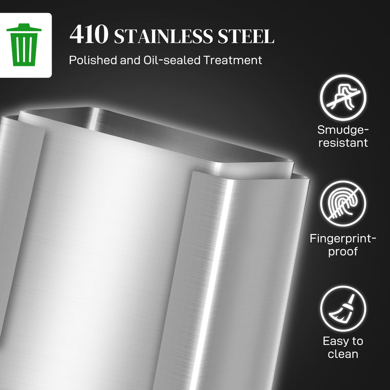 Double Bin For Kitchen Bin with Dual Compartments for Rubbish and Recycling, Stainless Steel, Silver Homcom