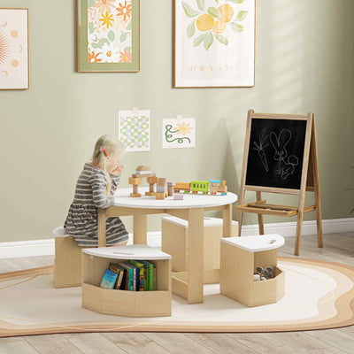 5 Piece Kids Table and Chairs Set with Storage Ideal for Ages 3 to 8 Years White AOSOM