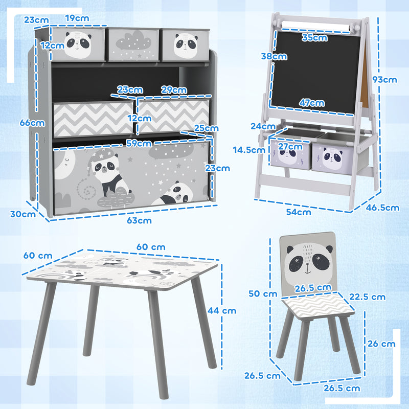 Childrens Activity Table Chair Set With Storage and Easel For Ages 3 to 8 Grey