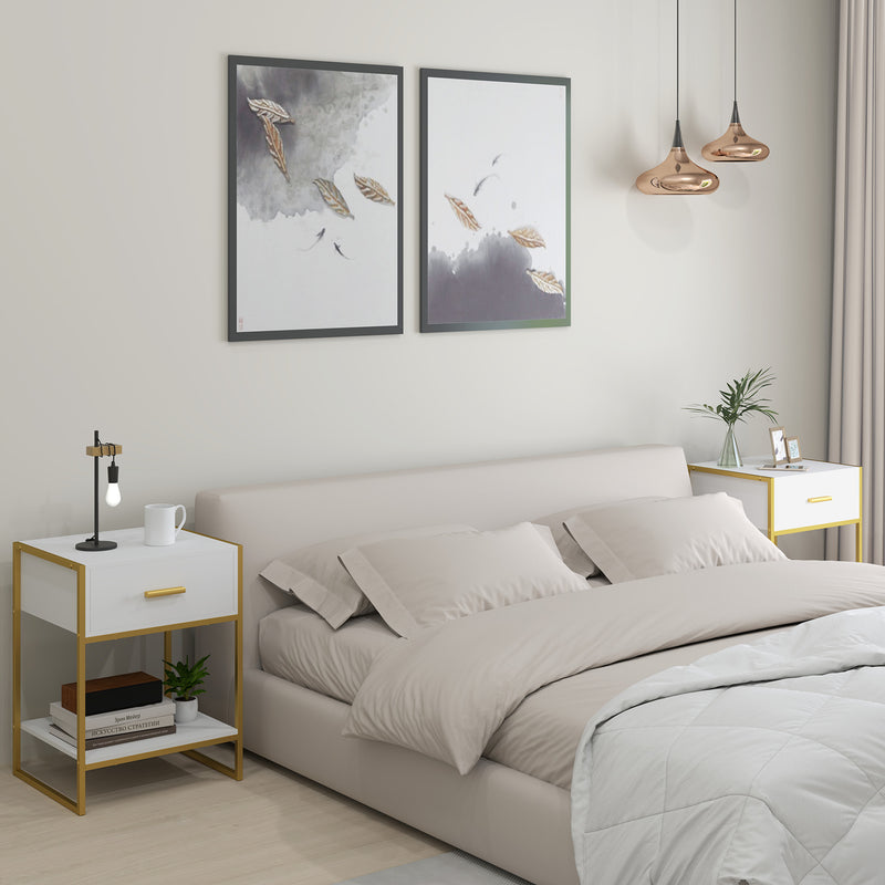 Set of 2 Modern Bedside Tables with Drawer and Shelf Ideal for Bedroom Storage White