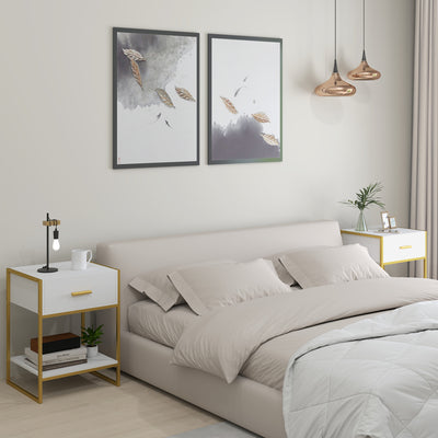 Set of 2 Modern Bedside Tables with Drawer and Shelf Ideal for Bedroom Storage White