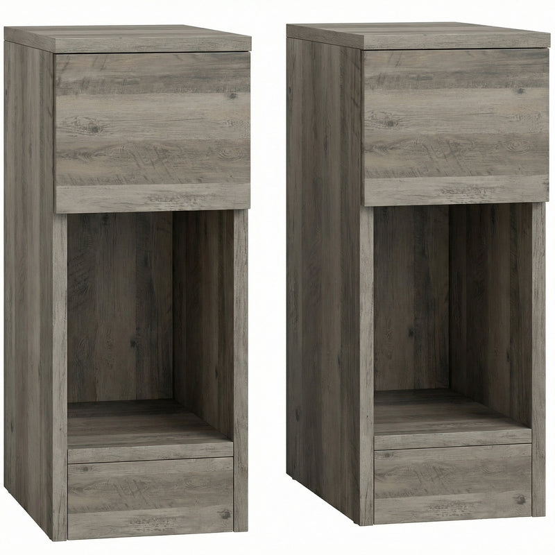 Bedside Tables Set of 2 Slim Storage Drawers for Small Bedrooms or Living Rooms Grey AOSOM