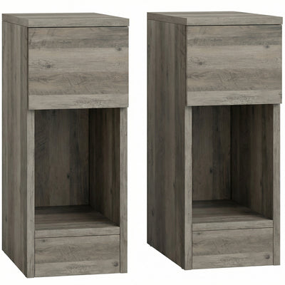 Bedside Tables Set of 2 Slim Storage Drawers for Small Bedrooms or Living Rooms Grey AOSOM