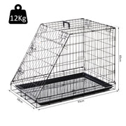 Collapsible Dog Travel Cage with Removable Tray and Trapeze Design Perfect For Hatchback Cars 93 x 58 x 65cm by PawHut