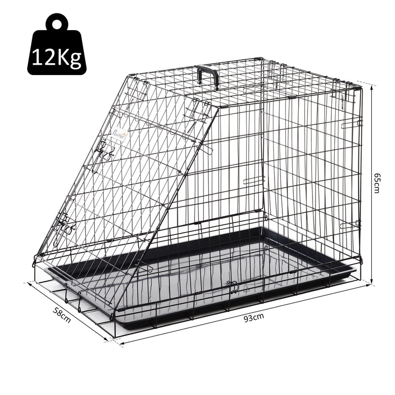 Collapsible Dog Travel Cage with Removable Tray and Trapeze Design Perfect For Hatchback Cars 93 x 58 x 65cm by PawHut