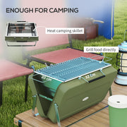 Green Portable Metal BBQ Grill With Carry Handle For Camping And Outdoor Cooking