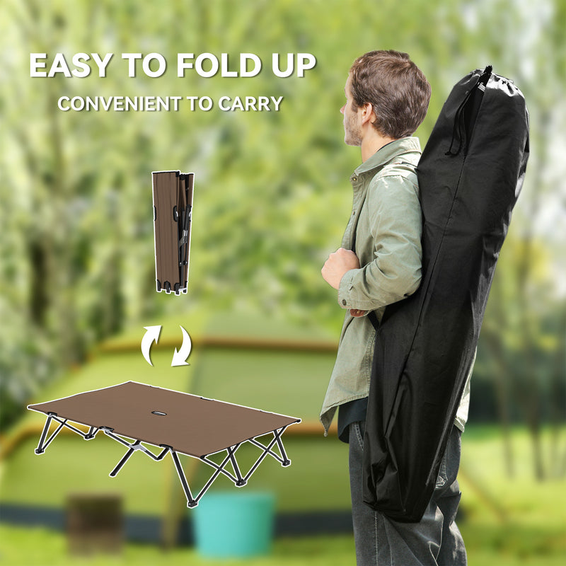 Double Folding Camping Bed for Two with Raised Steel Frame and Carry Bag Khaki