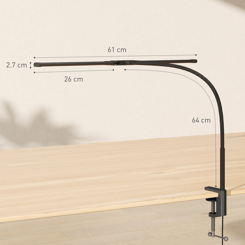 Black LED Clamp Desk Lamp With Double Head And Gooseneck For Office Or Study Use AOSOM