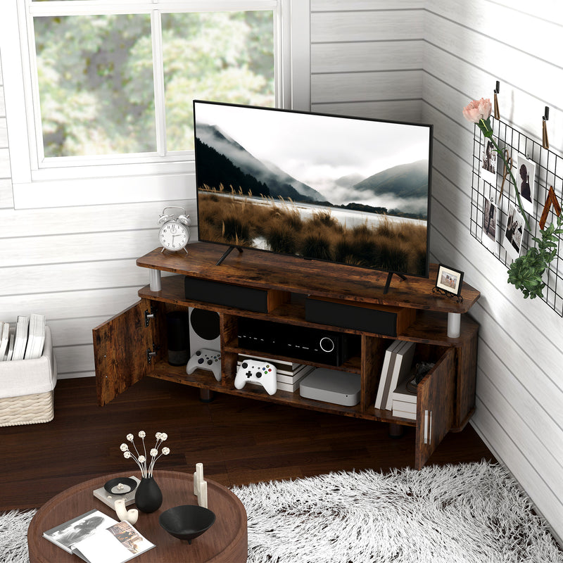 Rustic Brown TV Unit Cabinet for TVs up to 55 Inches with Storage Shelves and Cupboard by HOMCOM