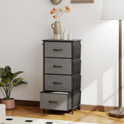 4 Drawer Fabric Storage Chest With Metal Frame For Bedroom Or Hallway, Charcoal Grey