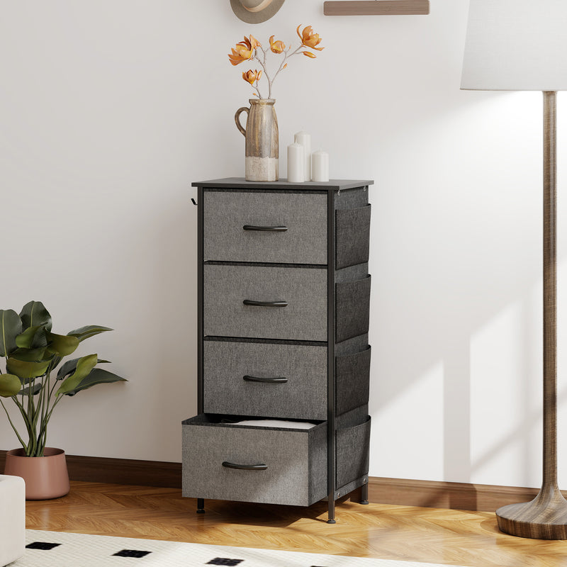 4 Drawer Fabric Storage Chest With Metal Frame For Bedroom Or Hallway, Charcoal Grey
