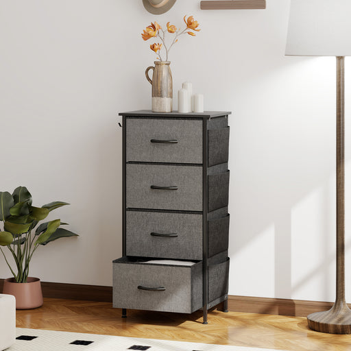 4 Drawer Fabric Storage Chest With Metal Frame For Bedroom Or Hallway, Charcoal Grey