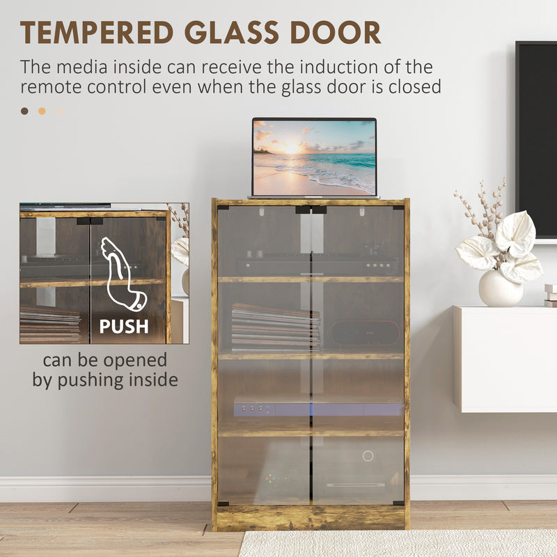 Media Storage Stand with Adjustable Shelves and Glass Doors for Tidy Living Rooms