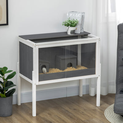 Wooden Hamster Cage with Shelves and Huts for Dwarf Hamsters and Gerbils, Grey