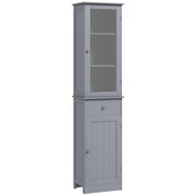Tall Bathroom Storage Cabinet with Drawer and 3 Tier Shelves Slim Freestanding Unit Grey