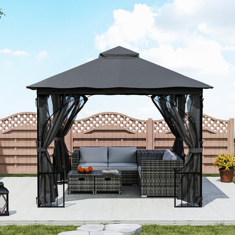 Dark Grey 3 x 3m Garden Gazebo Outdoor Canopy with Netting and Metal Frame by Outsunny