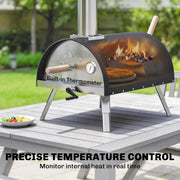 Wood Fired Outdoor Pizza Oven for Fast Even Cooking with Rotating Stone for Garden or Patio, Black Outsunny